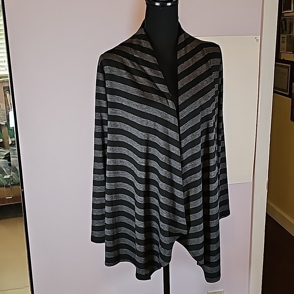 AB Studio Gray & Black Stripped Cardigan Women's  Size M